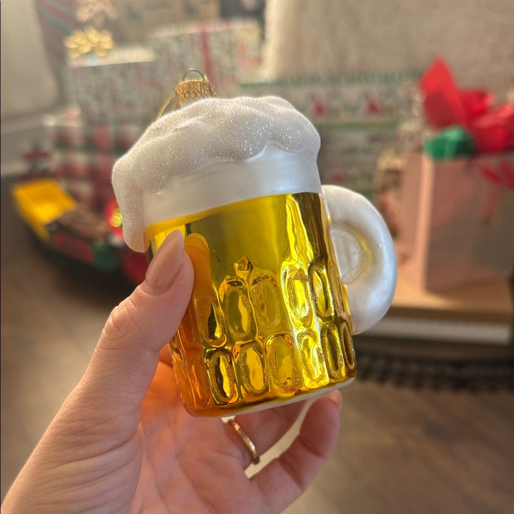 Festive Beer Mug GlassOrnament - Gold and White